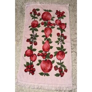 Vintage Hand Towel Pink Fruit Apples Pears Cherries Strawberries Thick Plush